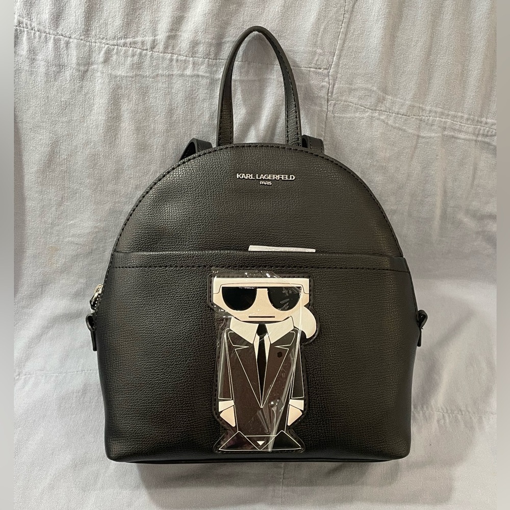 NEW Authentic Karl Lagerfeld Paris Black Slim Style‎ Mini Backpack w/ Karl Image